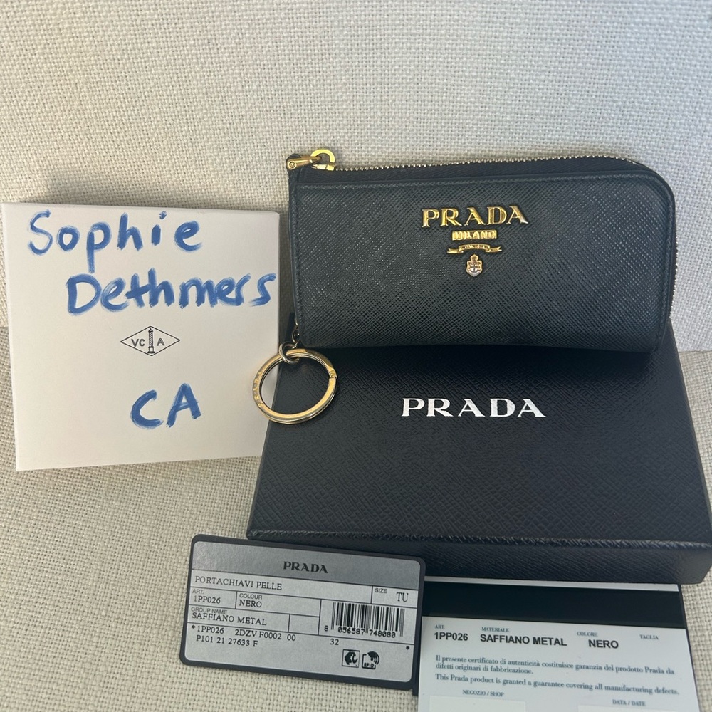 Prada Black Saffiano Key Chain Wallet